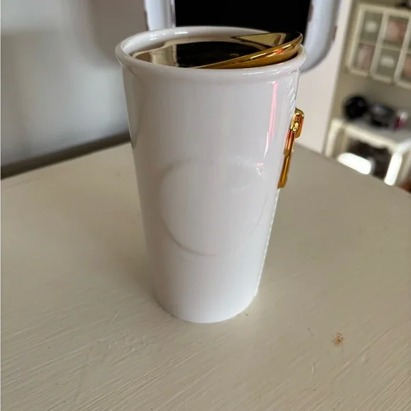 Starbucks Ceramic Mug with Gold Zipper and Lid Accents - Picture 2 of 5
